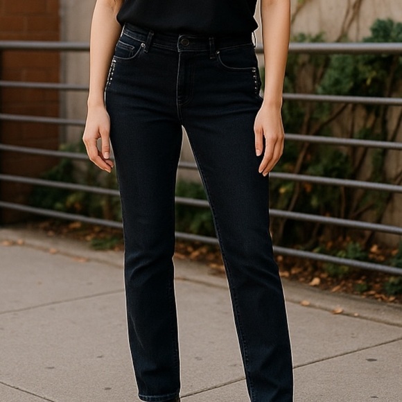 Rock & Republic Women’s Skinny Jeans SZ 8M Black Stretch Deco Pockets Midrise - Picture 1 of 9